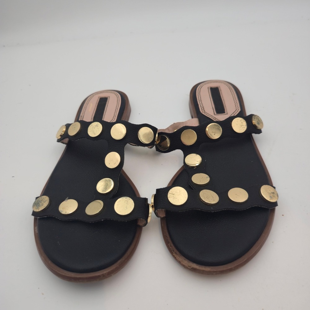 Studded Sandals‎ 6 Kensie Manette Pretty SC Black Gold Studded Slip On Flats